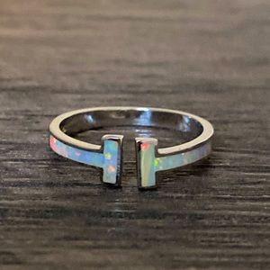 Sterling Silver White Opal T Bar Ring